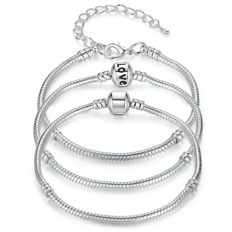 

5 Style Silver Color LOVE Snake Chain Bracelet & Bangle 16CM-21CM Pulseras Lobster PA1104 BAMOER