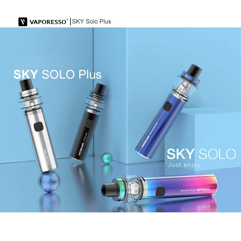 

Vaporesso Electronic Cigarette Sky Solo Plus Kit drip tip 510 smok Vape Pen Larger 8.0/2.0ml Capacity 0.18ohm GT Meshed Coil