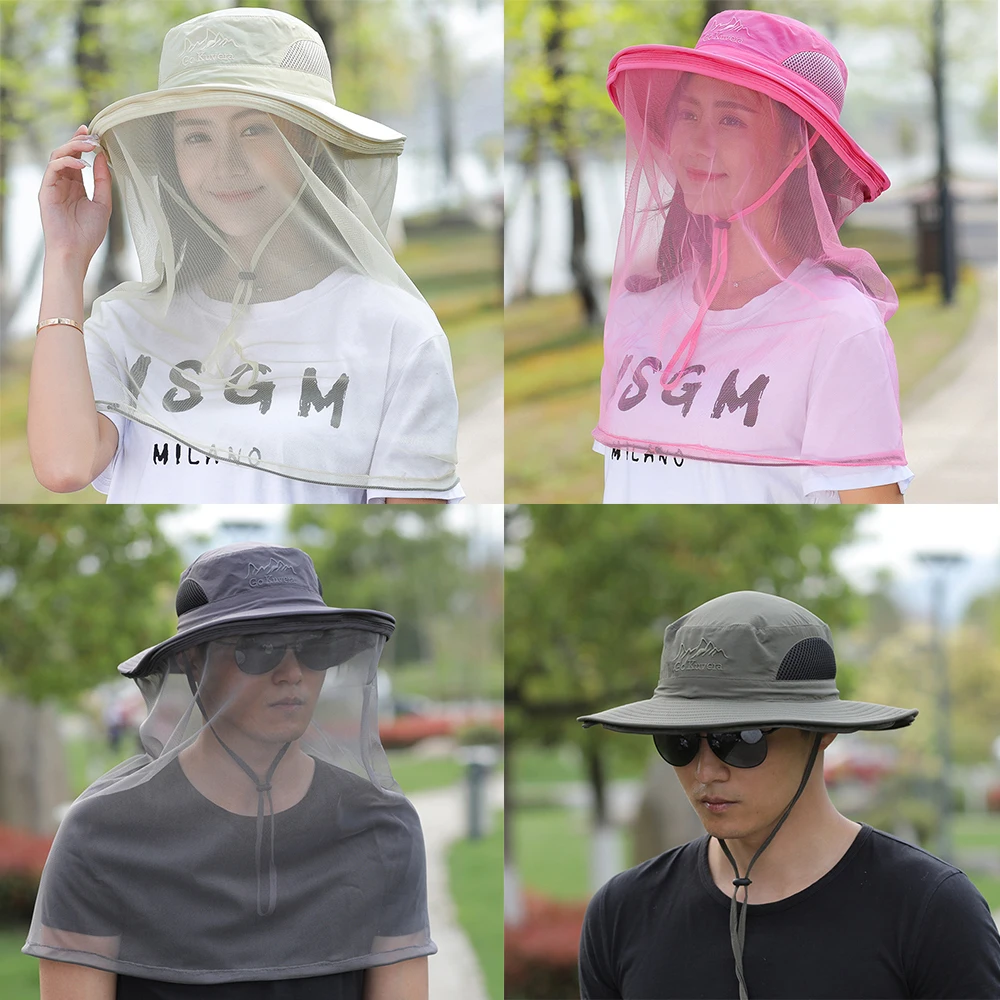 Summer Sun Hats Detachable Fisherman Hat Sunshade Fishing Cap Mesh Men Mesh Bucket Hat Camping Mask Face Protect Unisex Women