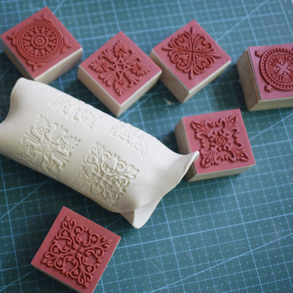 Polymer Clay Tools Pottery Tools Clay Sculpting Tools Pottery Sculpting Tools Clay Craft Tool 6pcs Square Emboss Stamp Baroque Mandala Lace Texture Sculpture Model Ceramic