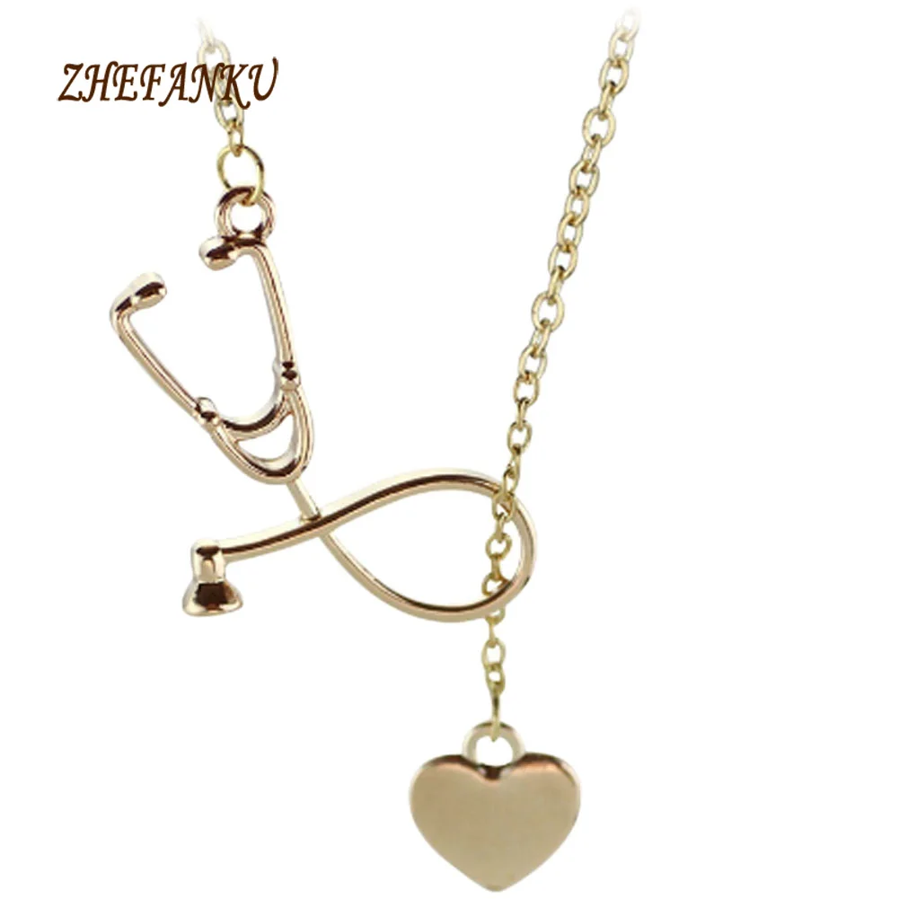 4 Colors Heart and Stethoscope Pendant Stethoscope necklace for Doctor