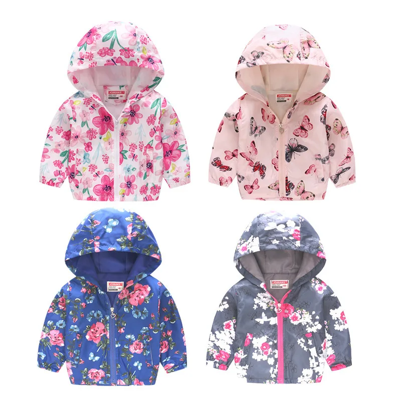 Kids Boys Girls Jackets Children Cartoon Print Hooded Windbreaker