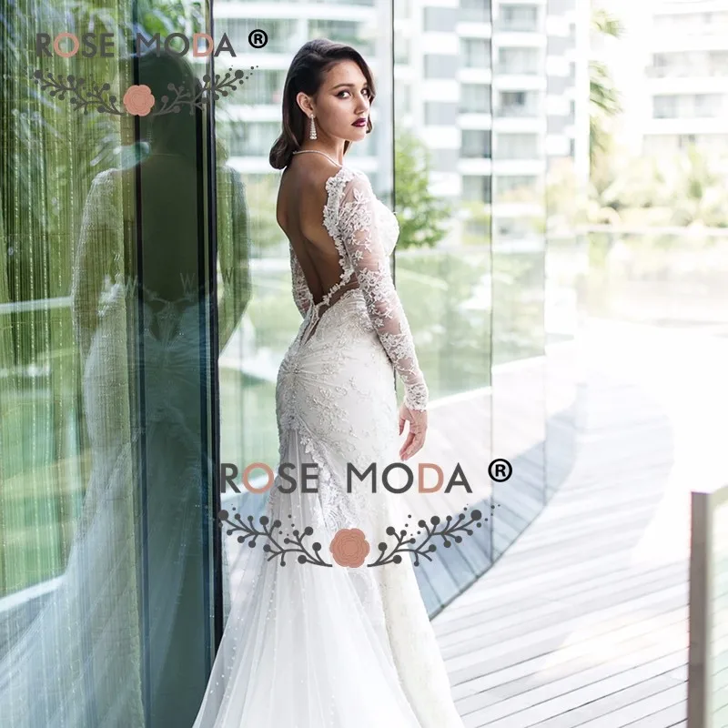 long sleeves backless wedding dressd