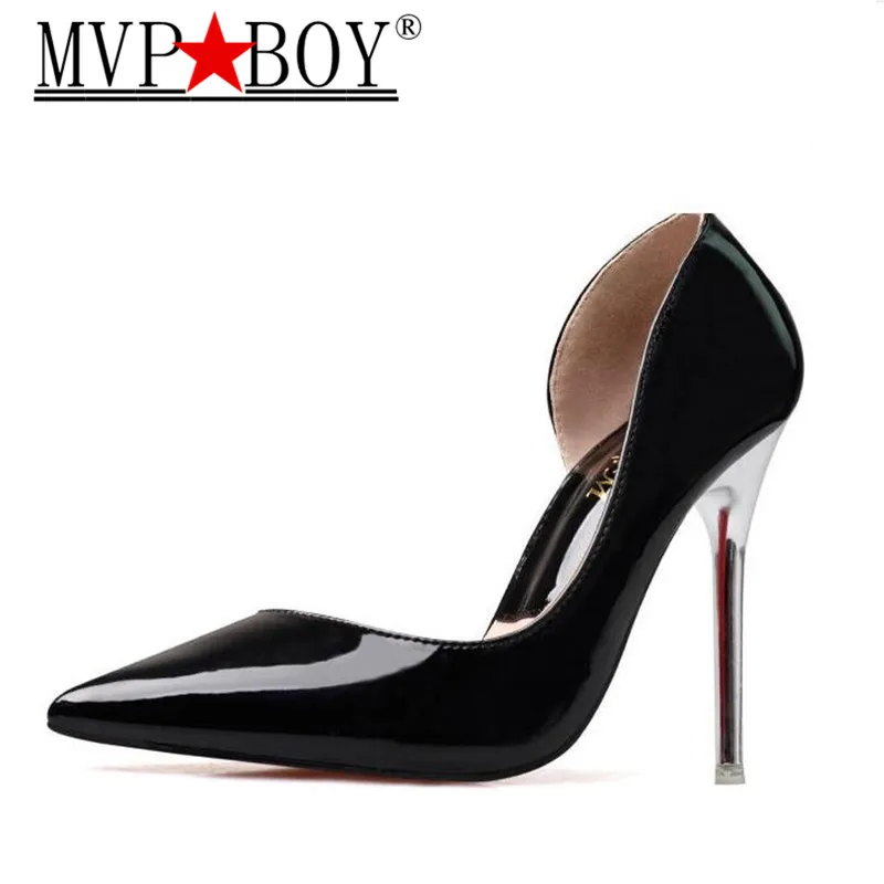 

MVP BOY 2018 new sexy patent leather pointed toe red extreme high heels women shoes luxury brand black golder silver pumps