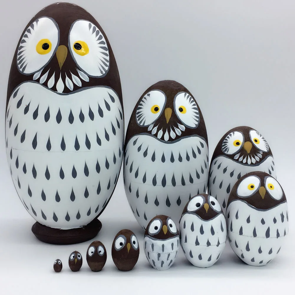 

Kids Toy 10 Layers Nesting Dolls Wooden Cute Owl Painted Russian Doll Matryoshka Hand-painted Toys Home Decoration Gifts YH-17