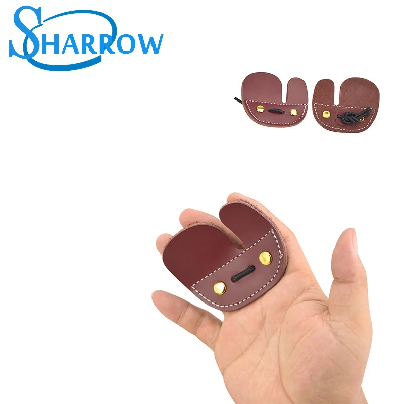 

2Pcs Archery Finger Shield Protector Brown Cowhide Pad Right Hand Practice Hand Guard Shooting Hunting Outdoor Accessories