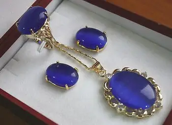 

Fashion 13*18mm Plated Ring(8#) Earrings Pendant Jewelry Set AAA style 100% Natural fine stone Noble Fine jewe