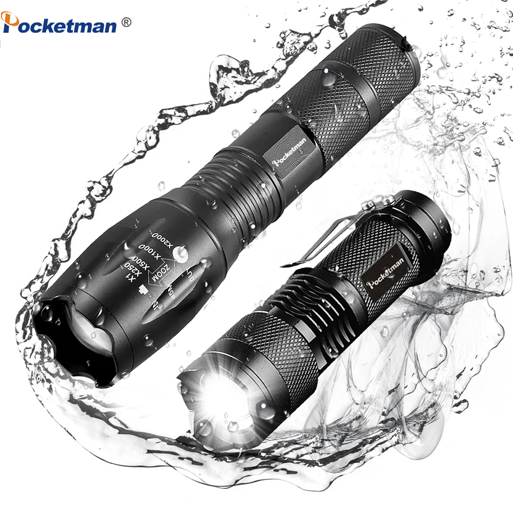 Super Bright LED Q5+T6 LED Flashlight Zoomable Torch For Hiking Promotion Set