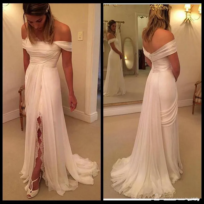 White Beach Wedding Dresses 2019 Off The Shoulder A Line