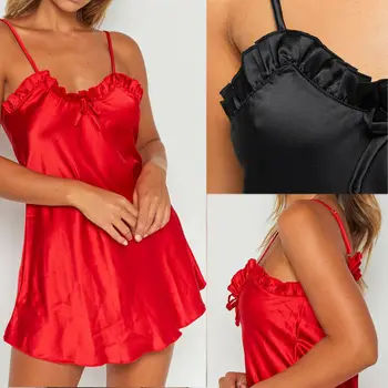

Fashion Women Sexy Nightgown Sleepwear Sleeveless Sleep Dress Nightshirt V Neck Sexy Solid Loose Comfort Leisure Wear