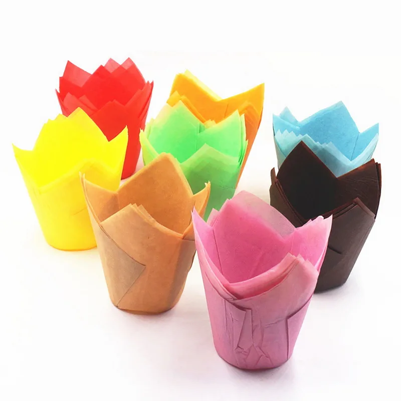 

IVYSHION 50Pcs Tulip Flower Chocolate Cupcake Wrapper Baking Muffin Paper Liner Mold Disposable Paper Cake Decoration Supplies