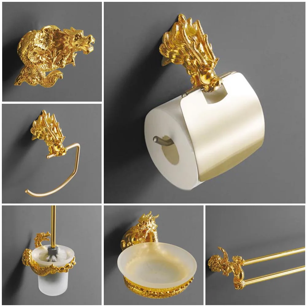 

luxury Wall Mount gold dragon design paper box roll holder toilet gold paper holder tissue box Bathroom Accessories MB-0959A