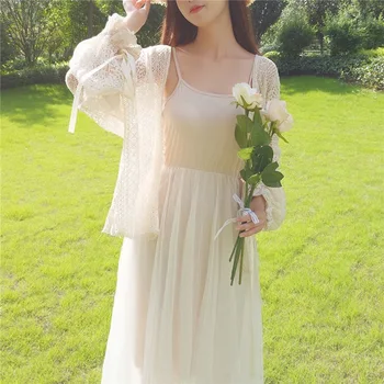 

Women Lace Hollow Out Blouse Summer Fashion Cardigan Long Sleeve Women Sunscreen