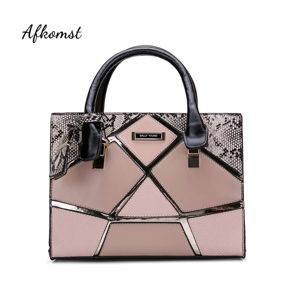 AFKOMST Top-handle Fashion Women Handbag Casual Patchwork Color Design Serpentine Stereotypes Shoulder Bag High Quality SY2135