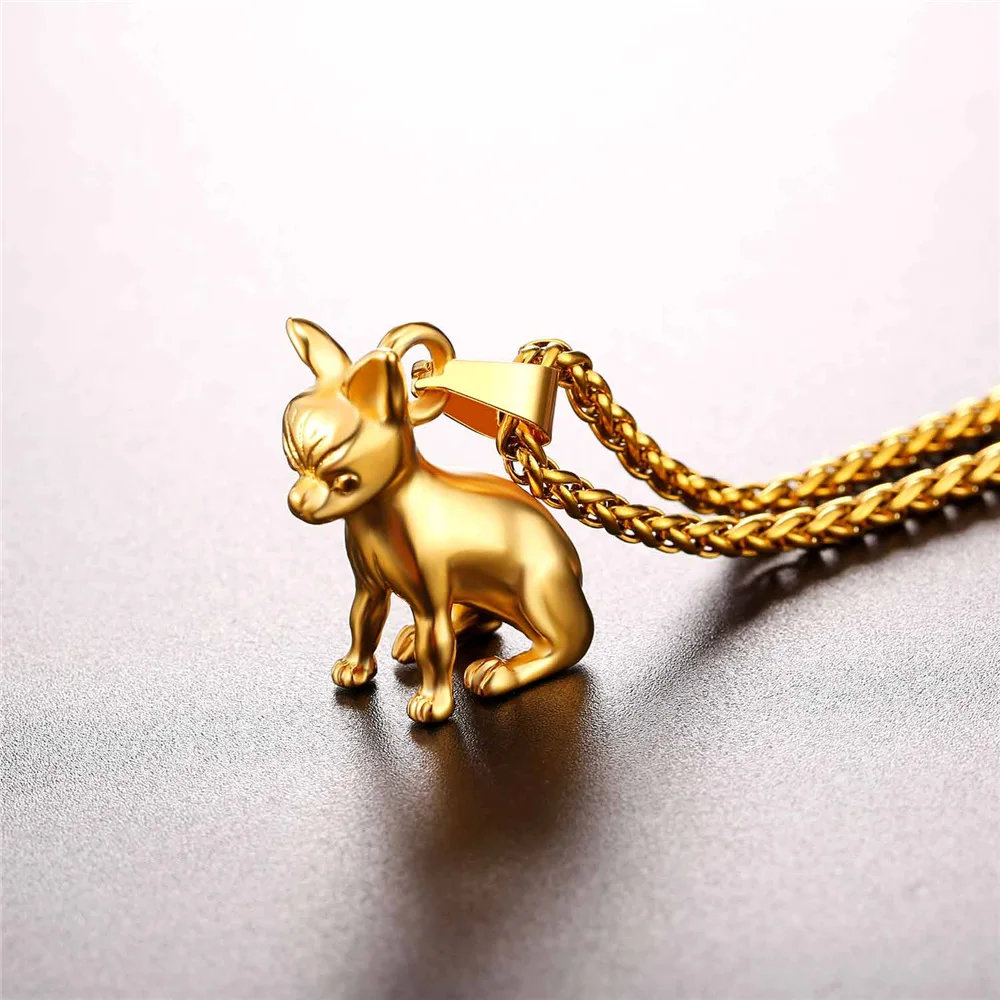 Chihuahuas Dog Necklace Gold Color Stainless Steel Chain 22+2 Inch