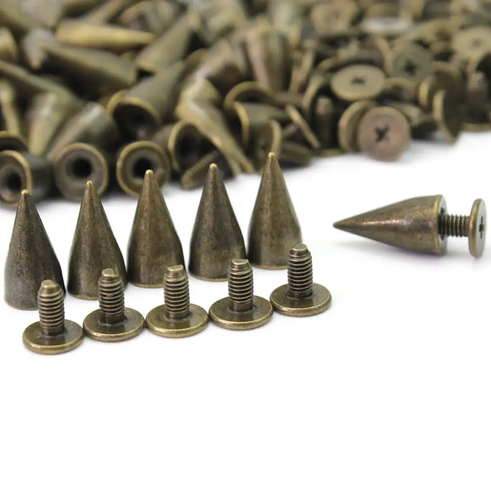 HOT 100 Pcs Stud Rivet 14MM Bronze Color Bullet Spike Rivet Studs Punk Rock Shoes Bracelet