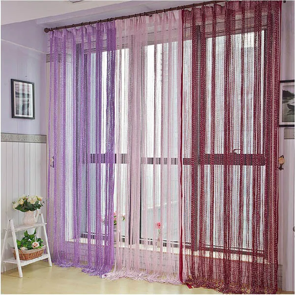 

13 Colors Vogue Curtain Silver Silk Tassel String 200cm x 100cm Door Window Living Room Divider Curtain Valance