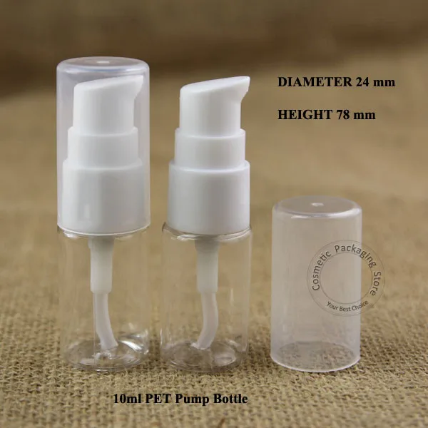 

Wholesale 100pcs/lot 10ml Plastic PET Facial Cream Lotion Pump Spray Bottle 1/3OZ Emulsion Container Packaging White Screw Cap
