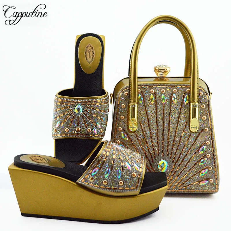 

Capputine High Quality Elegant Large Size 38-42 Shoes And Bag Set New Nigerian Purple Party Shose And Bag Sets For Woman Dress