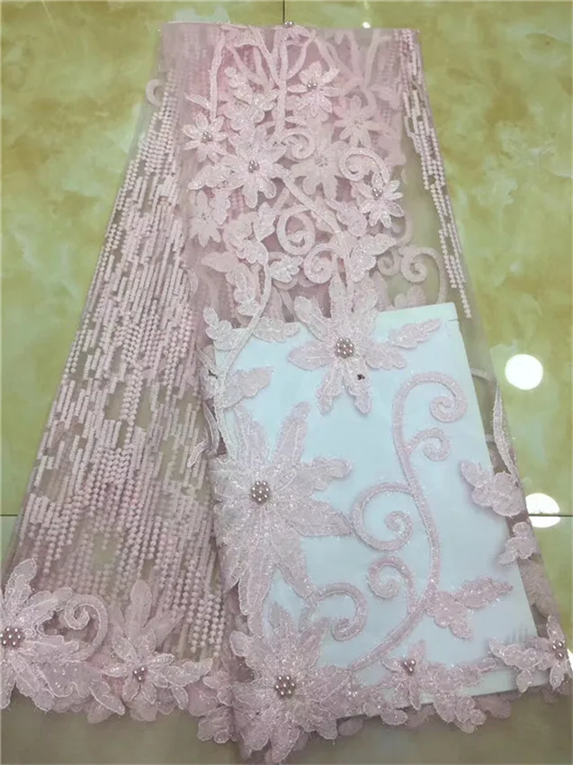 

2018 Latest French Nigerian Laces Fabrics High Quality Tulle African Laces Fabric Wedding African French Tulle Lace Peach(DP-12
