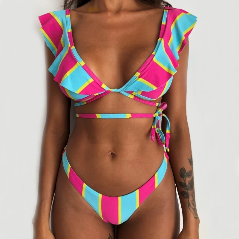 Women Bandage Swimwear 2019 Padded Bikinis Set Push Up Swimsuit Ruffle Biquinis Brazilian Bathing Suit Bottom and Top Banadores
