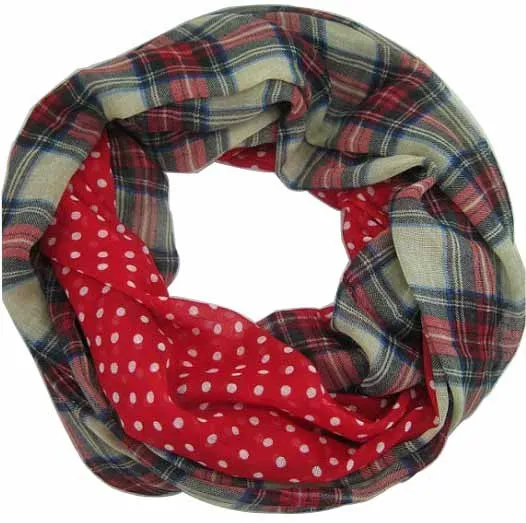 

Free Shipping 2019 New Fashion Navy Beige Tartan Dotted and Plaid Check Infinity Scarf Snood Scarves For Women /Ladies