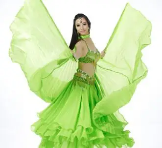 Танцевальная Фея Танец Живота Шелковые прозрачные крылья Isis с палочками египетские крылья 360 градусов черный оранжевый розовый - Цвет: Green no stick