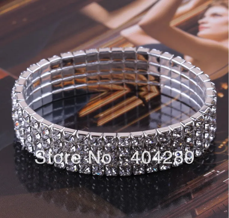 

Wholesale 12Pcs Four Row Rhinestone Wedding Bridal Bracelet,Grils Stretch Bling Bling Bracelet