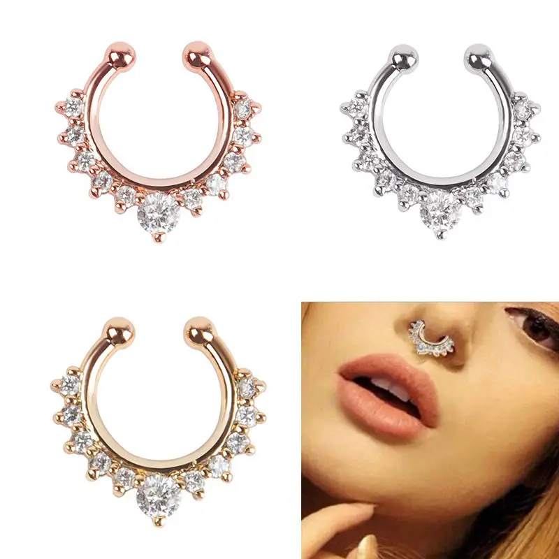 

NEW Women Fashion Non-Piercing Crystal Gem Clip-On Fake Nose Ring Body Jewelry