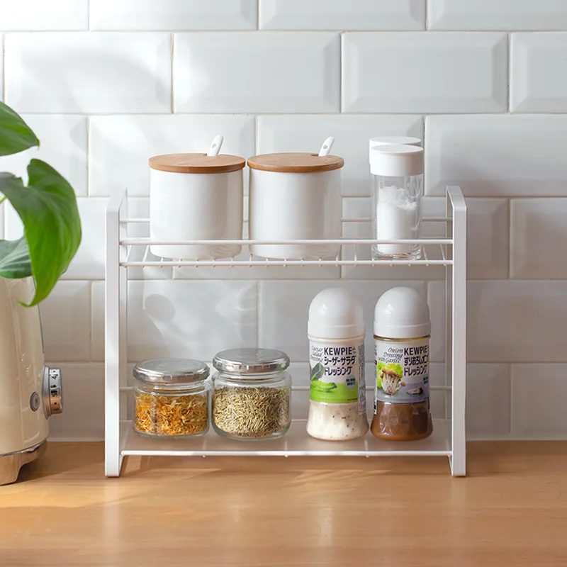 2-Tier Spice Rack Kitchen Bathroom Standing Storage Organizer Spice Shelf Holder
