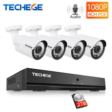 Techege 4CH система видеонаблюдения 1080P PoE NVR металлическая наружная 2.0мп ip-камера Onvif Cloud 1080 NVR комплект обнаружения движения ночного видения