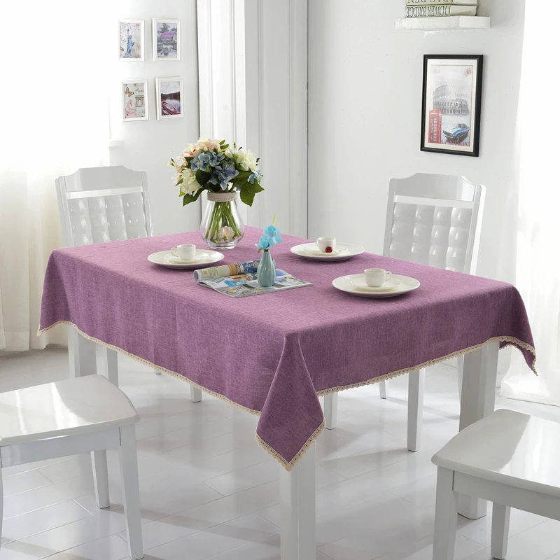 Rectangle Table Cloth Solid Purple Polyester Fabric with Beautiful
