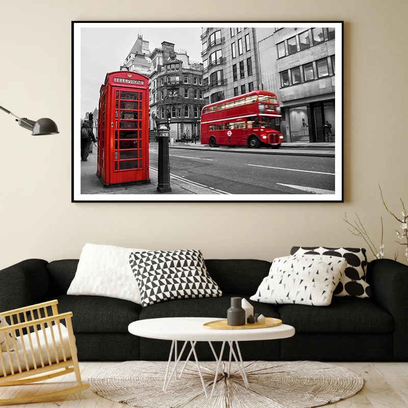 

Nordic Red n Black Britain Landmarks Canvas Painting Poster Print Wall Art Picture For Living Room Bedroom Dinning Room Studio