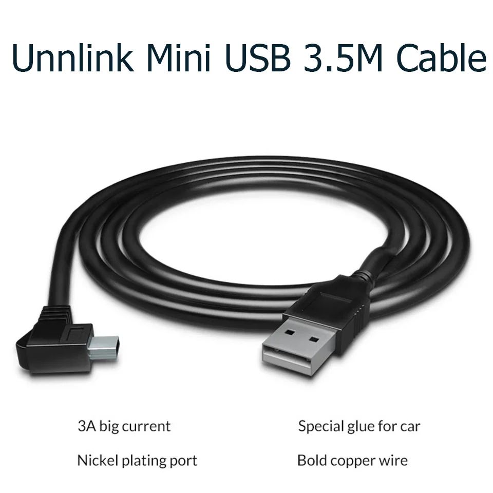 Unnlink البسيطة كابل يو اس بي 3.5 متر DC 5 V 2A الحالي النحاس سلك موصل معزول الطاقة كابل إمداد الطاقة الحبل ل كاميرا أمامية للسيارات مسجل نظام GPS مزود ب...