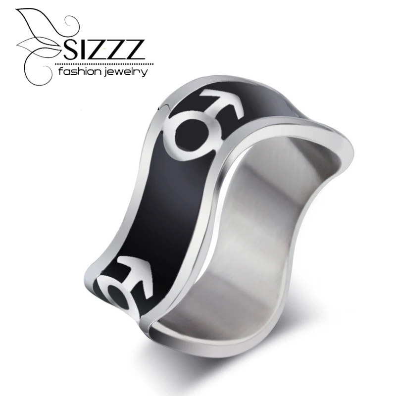 

SIZZZ Shaped Gay Pride Rings in Stainless Steel with Male Symbol