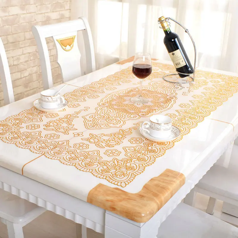 PVC Vinyl Dinning Tablecloth Bronzing Wipe Clean Oilcloth