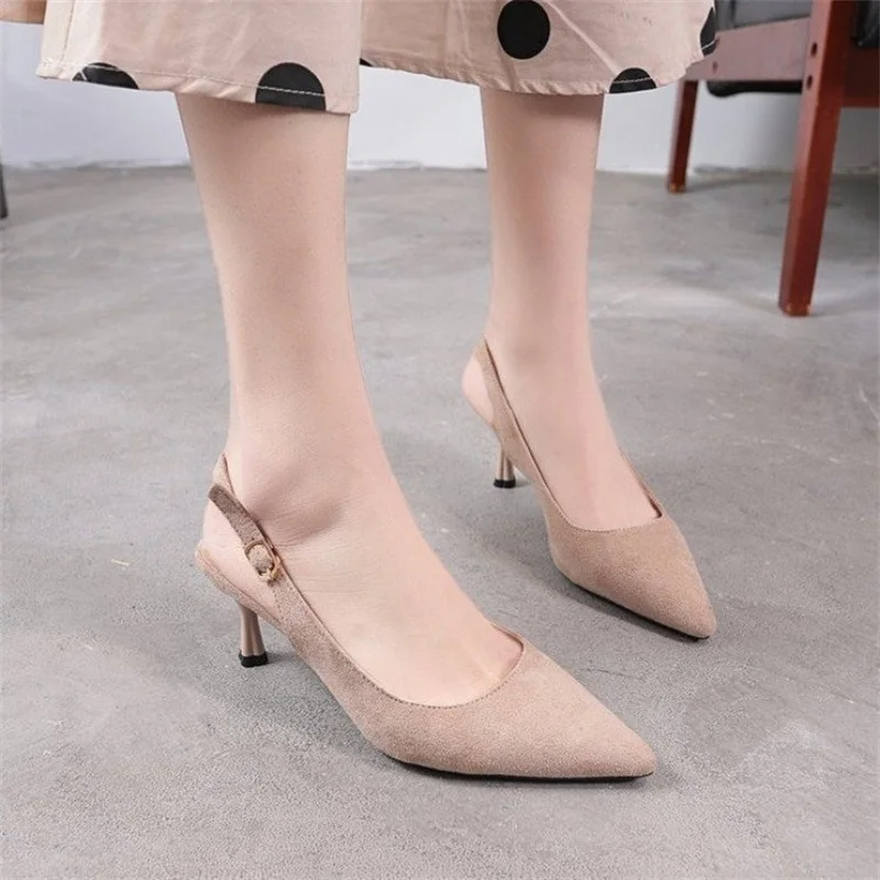 

Shoes Woman 2019 Autumn 6cm High Heels Slingbacks Shoes Women Summer Sandals Heels Shoes Female Thin High Heels Pint Toe Flock