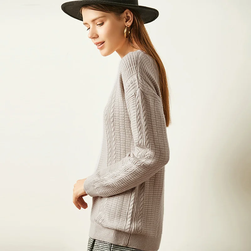 women's casual round neck loose sleeve sweater female solid color sweater retro plaid simple fashion cashmere s women's casual round neck loose sleeve sweater female solid color sweater retro plaid simple fashion cashmere s