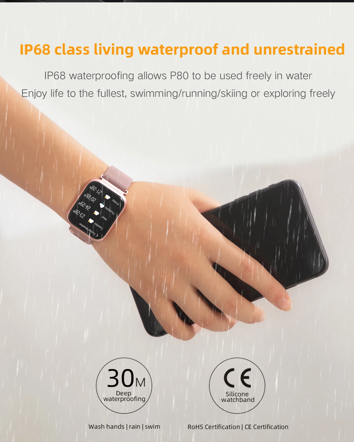Женские Модные Смарт-часы P80, Ip68, водонепроницаемые, пульсометр, кровяное давление, для Iphone, мужчин, спортивный фитнес-трекер, умные часы PK P70