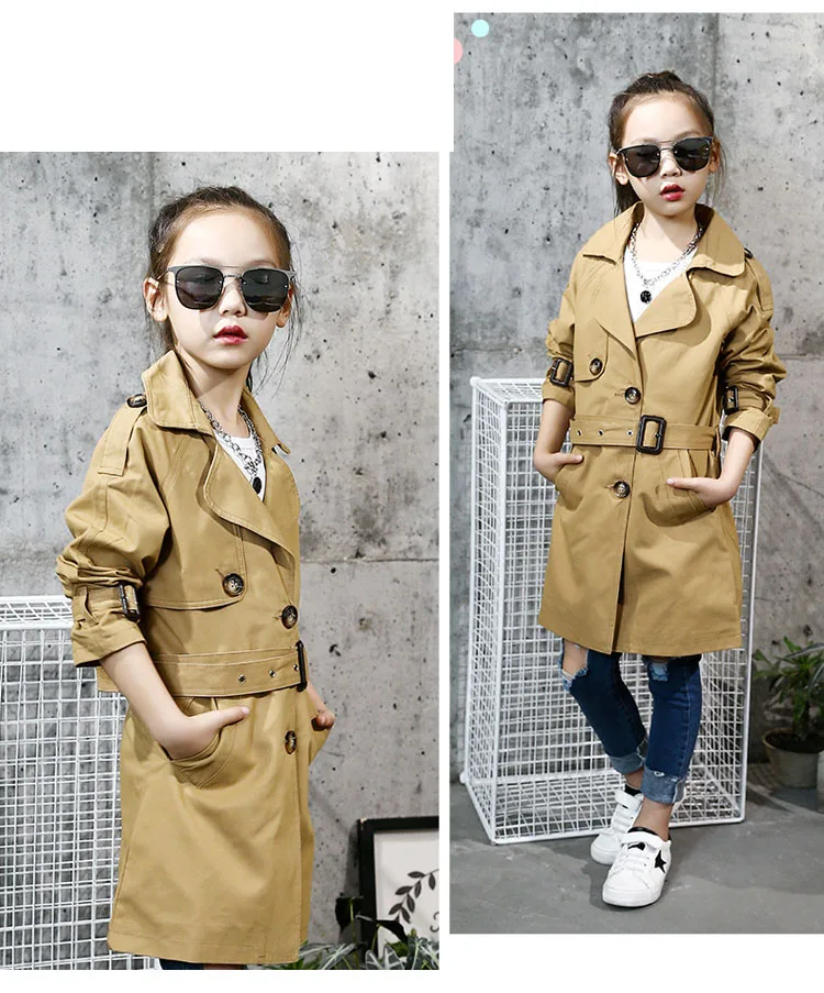 teeange little girls trench coats single breasted long jackets for girls clothing tops kids windbreaker spring autumn outerwear 6 8 10 12 Years clothing  (6)