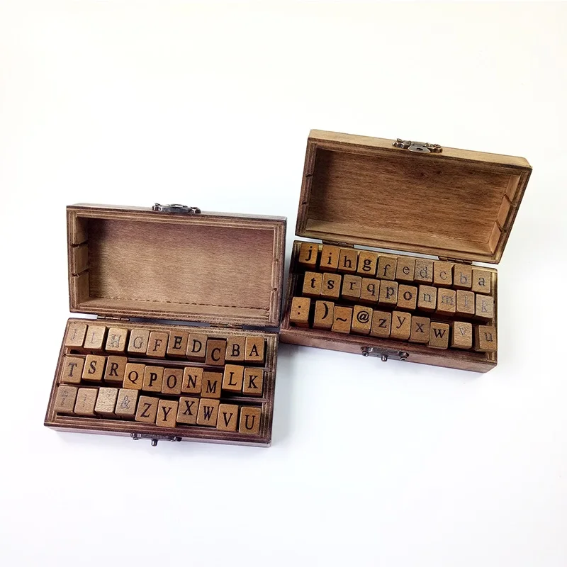 

30 Pcs/set Romantic Design Uppercase&Lowercase Letter Retro Vintage Wooden Craft Box Alphabet Letter Stamp Rubber Stamp Set