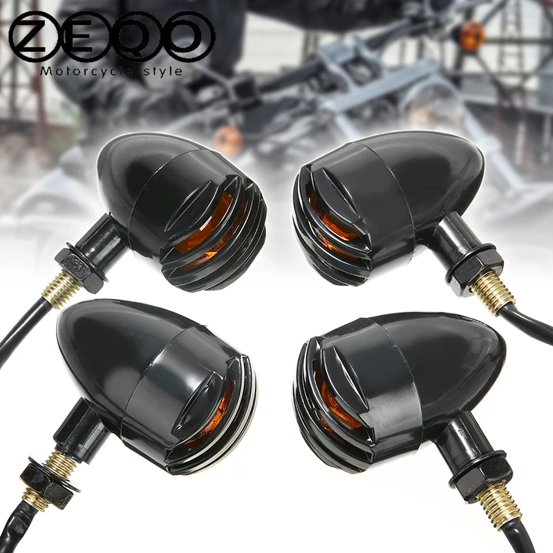 4Pcs Motorcycle Retro Black Grill Bullet Amber Bulb LED Turn Signal Indicator Light for Ha-rley Honda Suzuki Kawasaki |