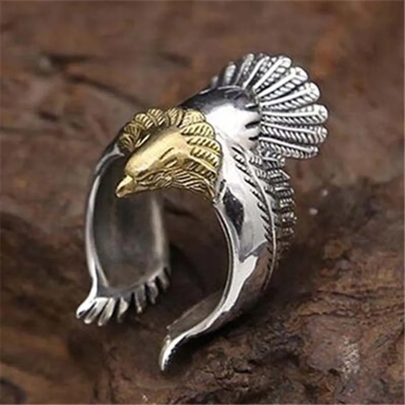 

Silver plated jewelry vintage eagle spread wings open eagle ring