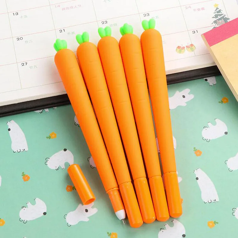 

1 Pcs 0.5mm New Creative Carrot Gel Pen Cute Kawaii Silica Writing Signing Pen Student Stationery Kids Gift School Office Supply