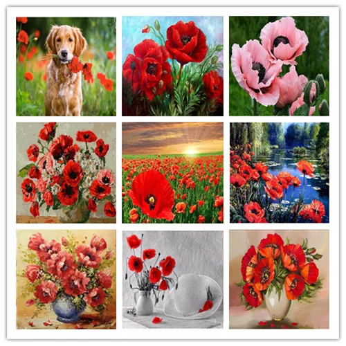 

5D Diy Diamond Painting rhinestones Home decor Diamond embroidery Poppy flower Diamond mosaic