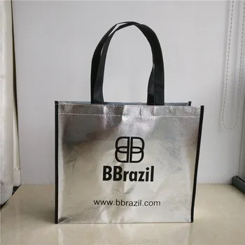 

Wholesale 1000pcs/lot 30x35x8cm promotional Luxury silver laser non woven shopping bags custom printed logo Reusable tote bags