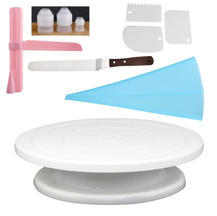 

11 Inch Rotating Cake Turntable with 1 Icing Spatula and Icing Smoother, Cake Decorating Supplies Dessert Decorators