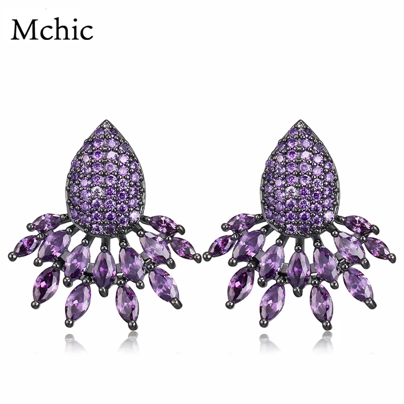 

Mchic Fashion Luxury Women Purple AAA Cubic Zriconia Stud Earrings Champagne Jewelry Bijoux Earrings For Wedding Party