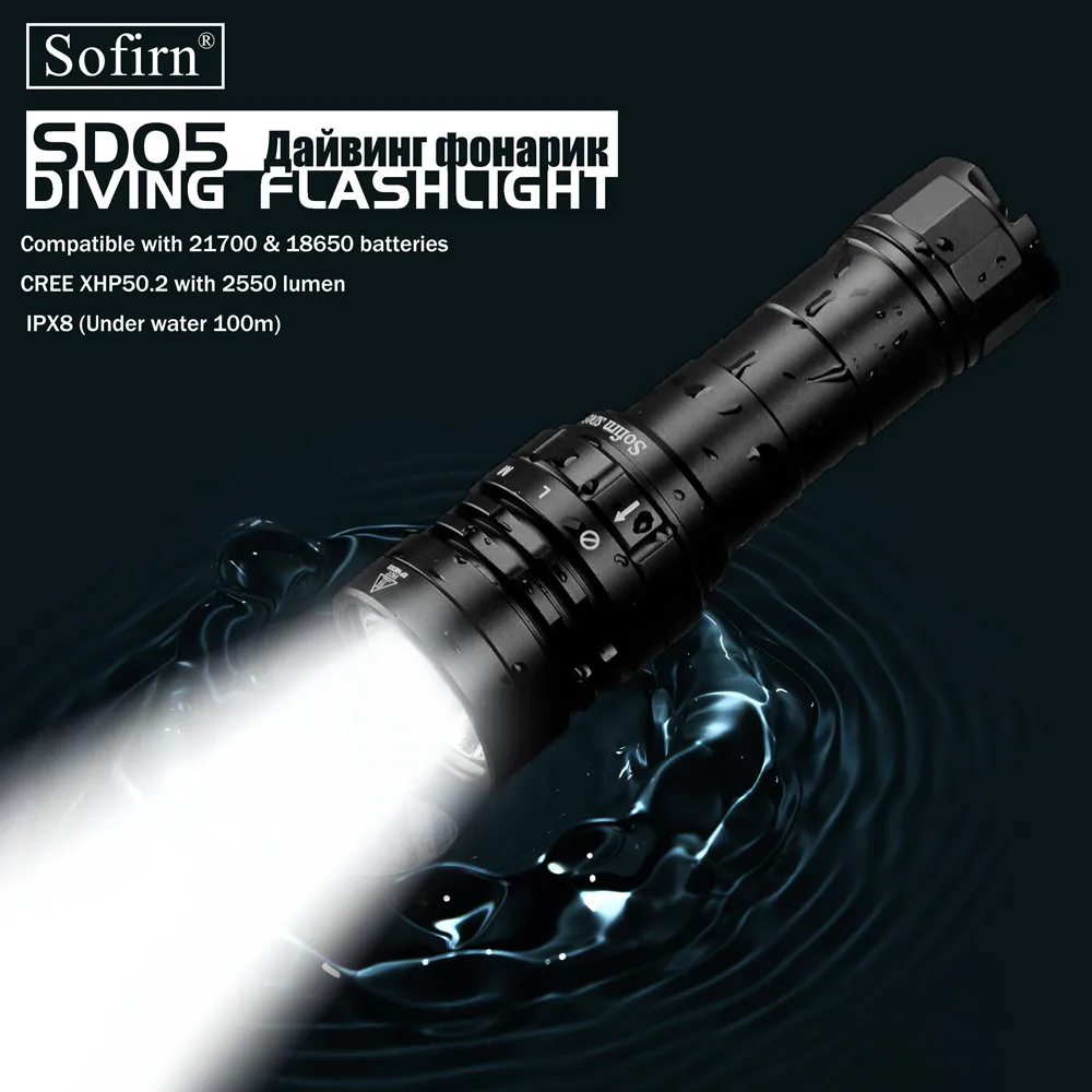 Vente Sofirn nouveau SD05 plongée sous marine lampe de poche LED lumière de plongée Cree XHP50.2 Super lumineux 2550lm 21700 lampe avec interrupteur magnétique 3 Modes