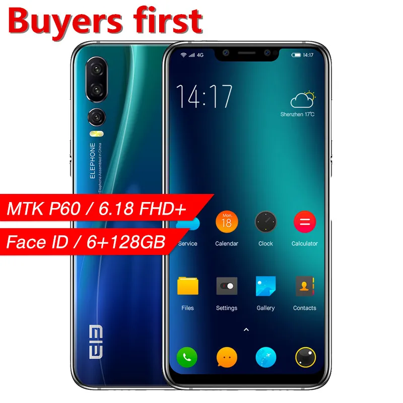 

2019 original Elephone A5 smartphone MT6771 Octa-Core 6.18"FHD 18.7:9 Android 8.1 6GB+128GB 20MP Face ID 4G LTE OTG Mobile Phone